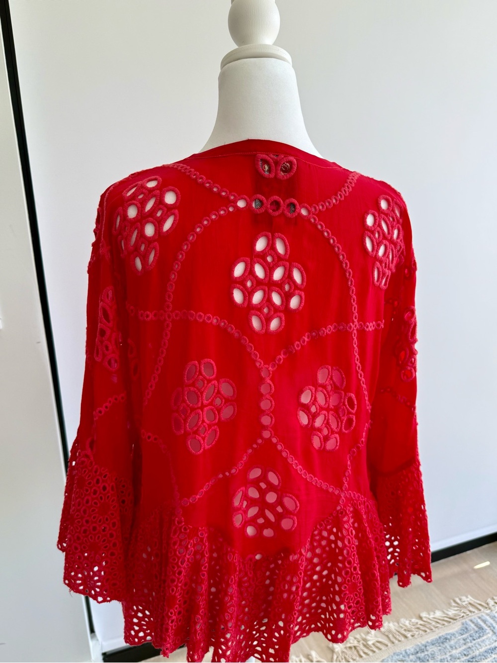Johnny Was Red Embroidered Button-Front Tunic - Picture 2 of 3